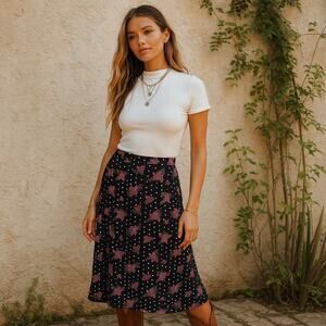 1980s Floral Rayon Print Midi Skirt by Chad Stevens Vintage Boho Size 22